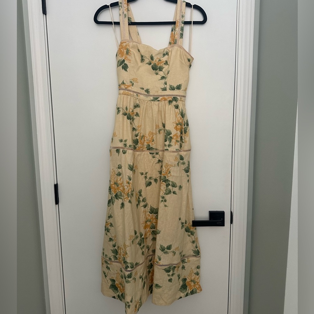 Reformation Everett Linen Dress in Yellow Floral